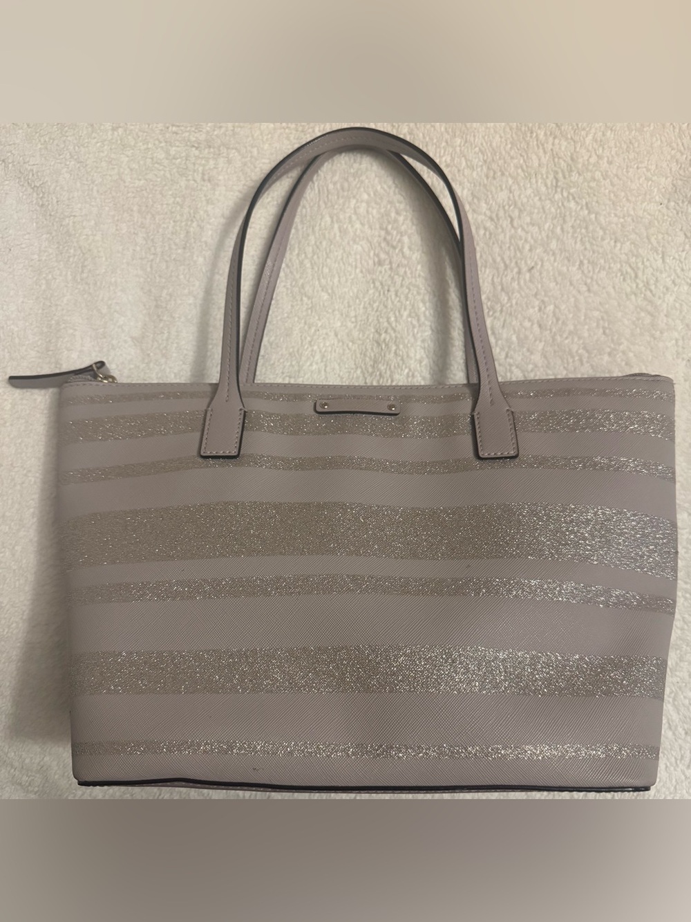 Kate Spade Haven Lane Hani Plum Glitter Medium Striped Tote Bag